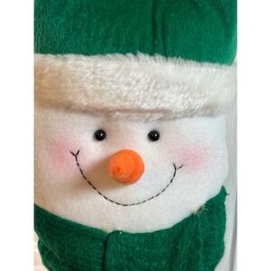 Christmas Snowman Door Hanger Holiday Decor Jingle Bells Green Hat Scarf preownd